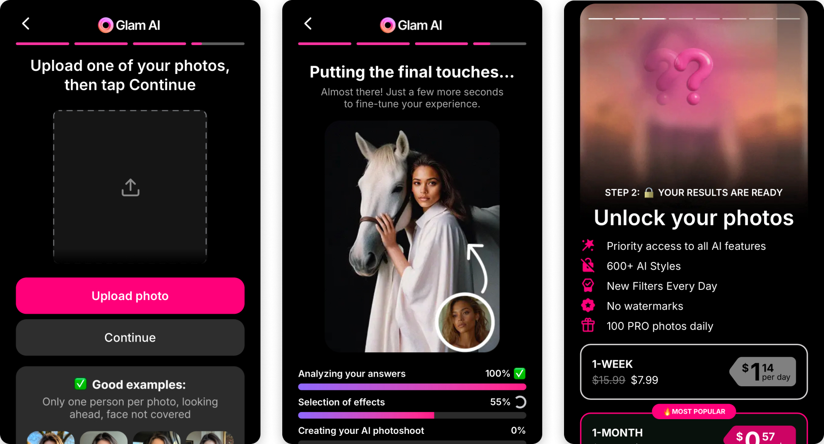 Glam AI quiz funnel
