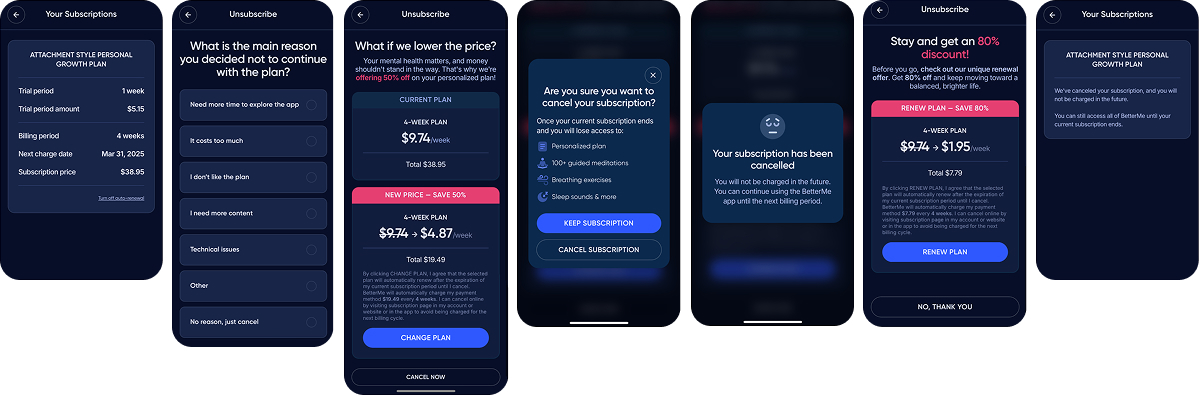 BetterMe cancellation flow
