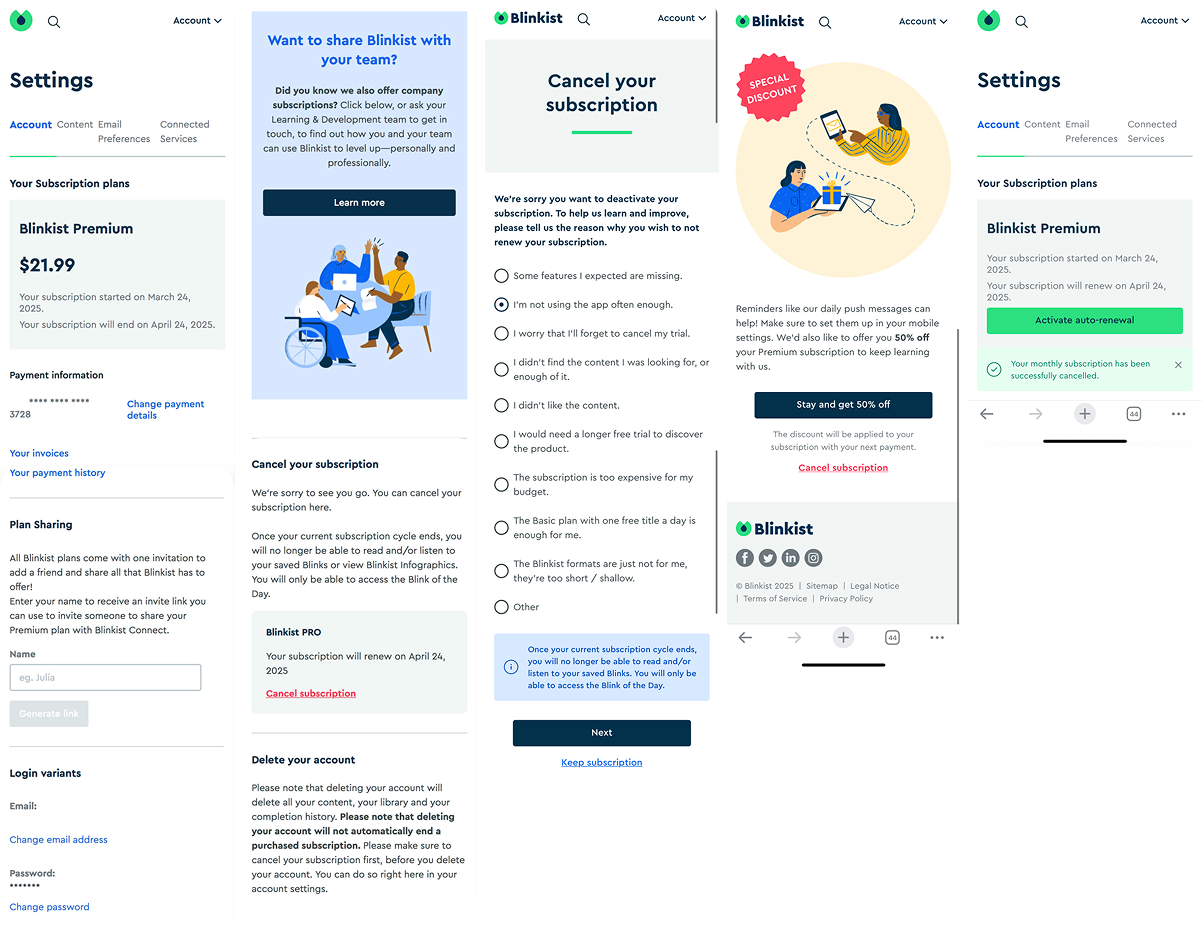 Blinkist cancellation flow