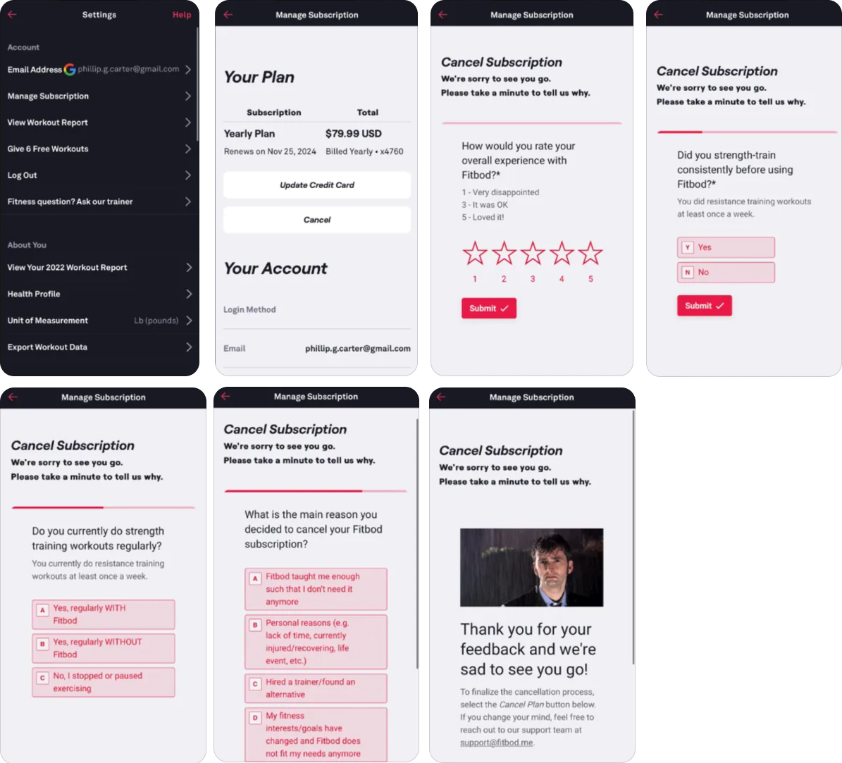 Cancellation flow examples: Fitbod