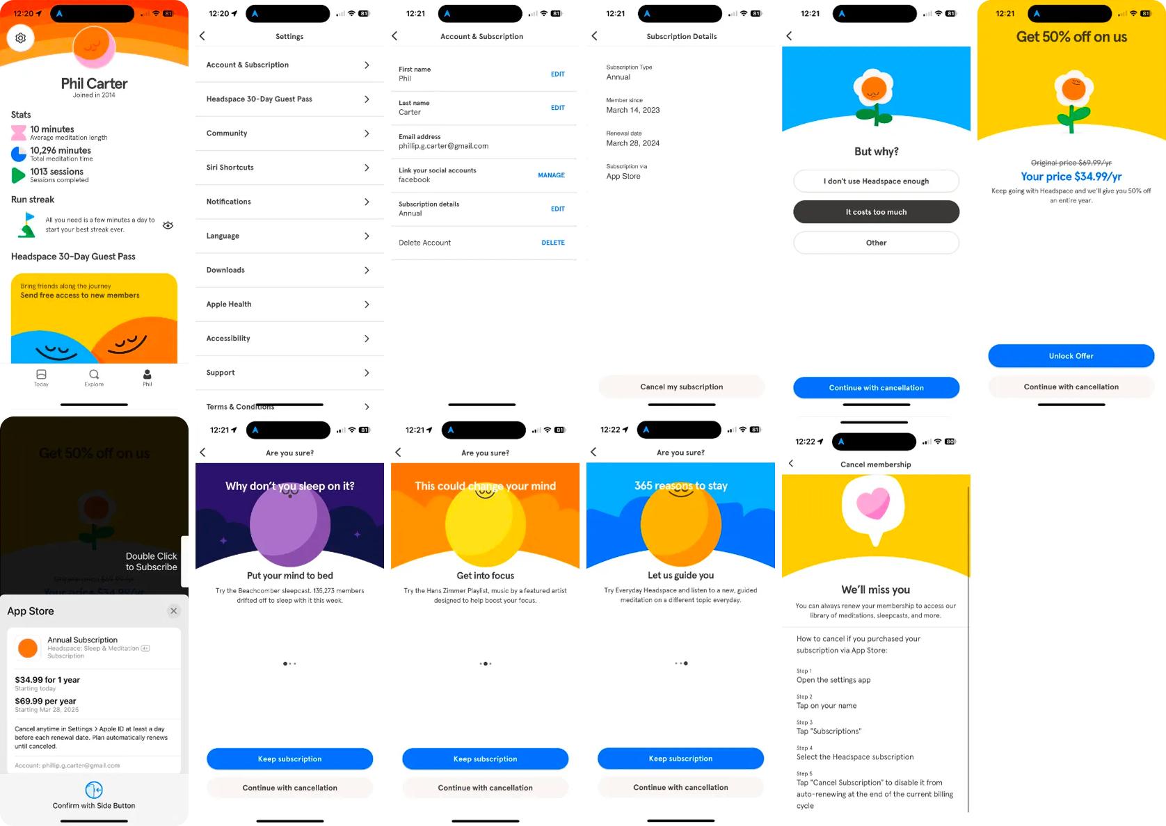 Cancellation flow example from Headspace