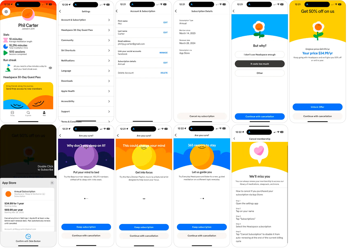 Headspace cancellation flow