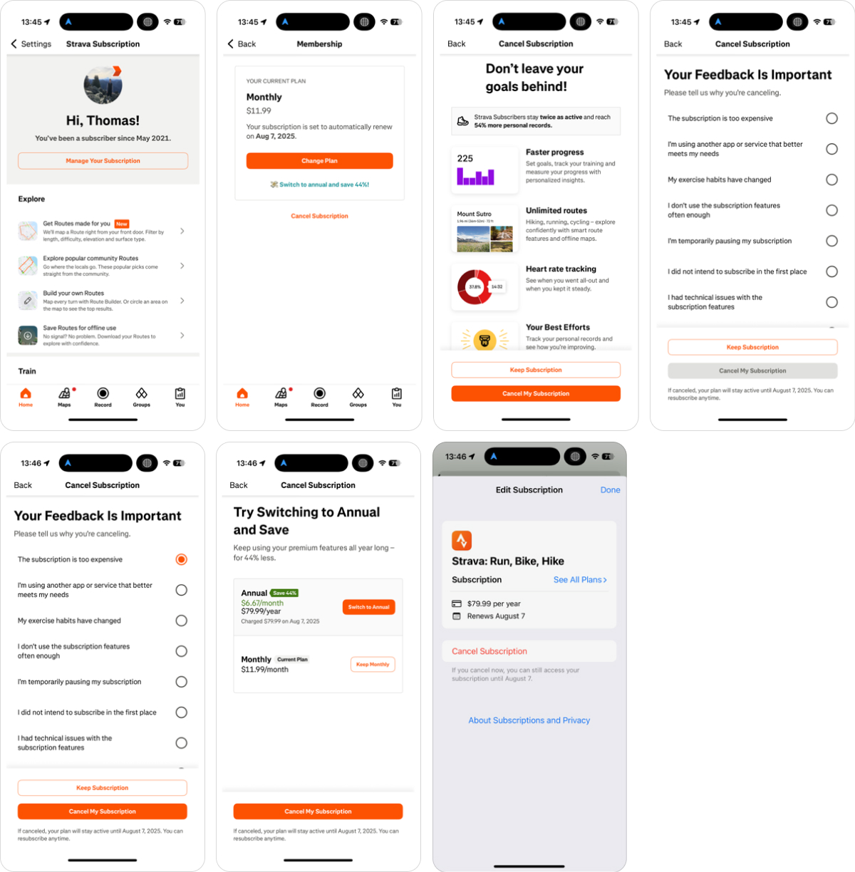 Strava cancellation flow