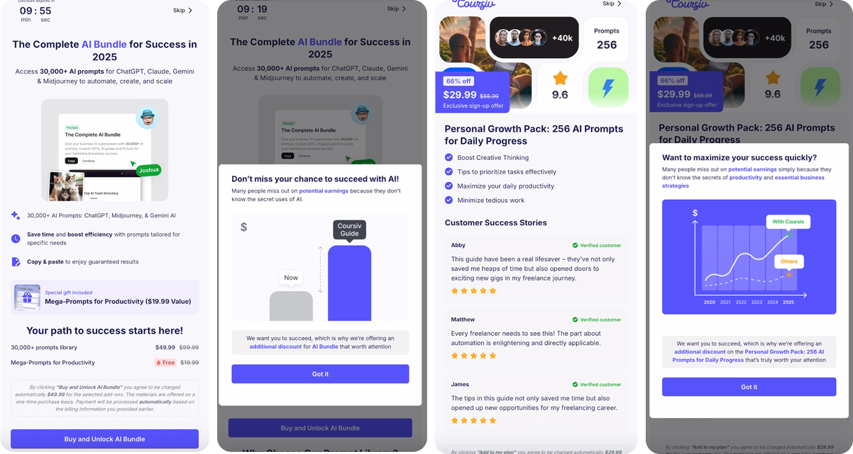 Coursiv one-click upsell