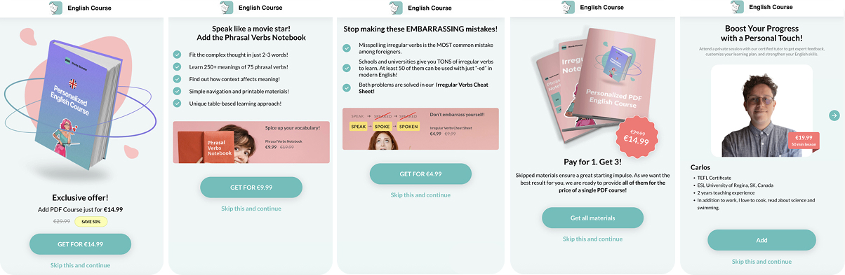 Promova one-click upsells