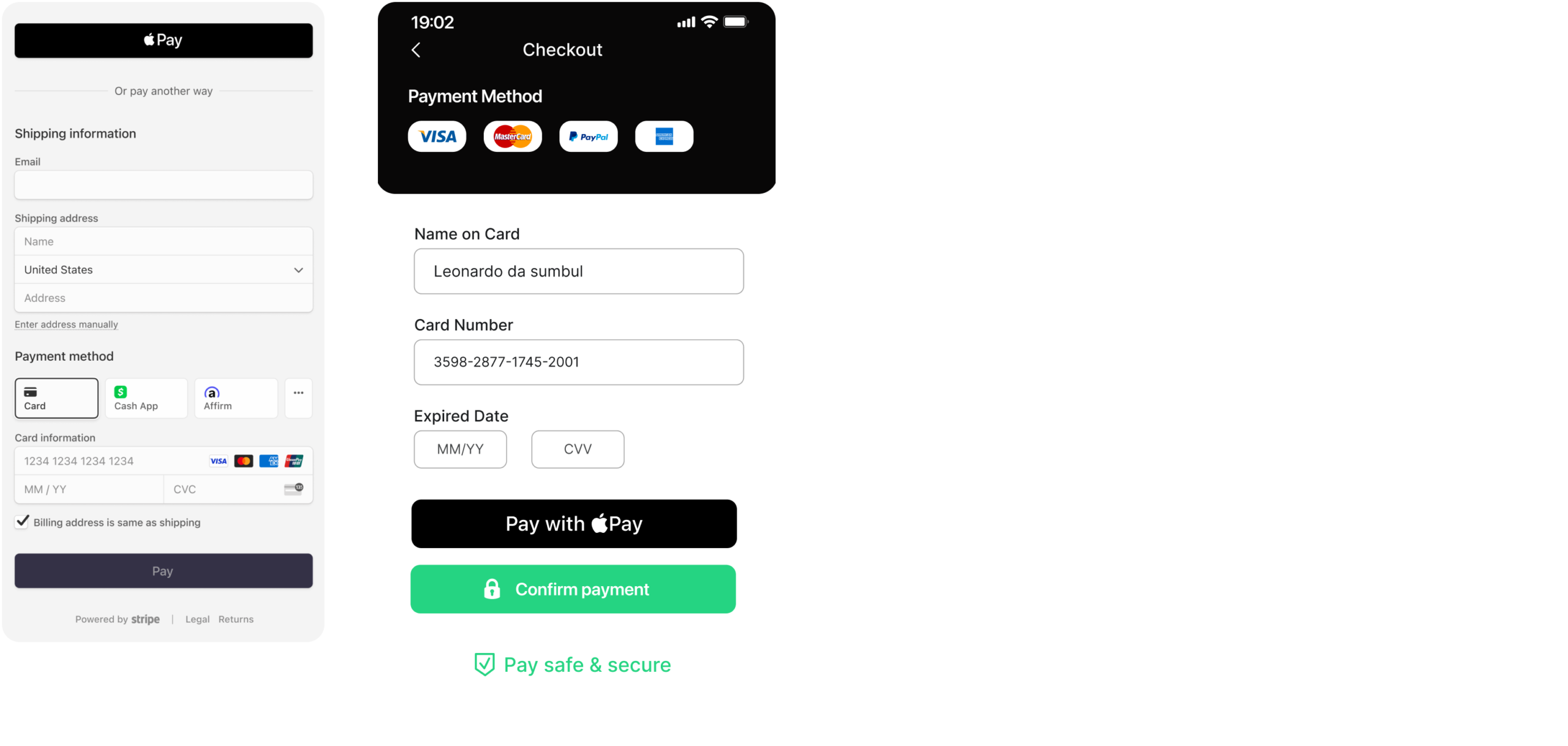 default vs. custom checkout web screens