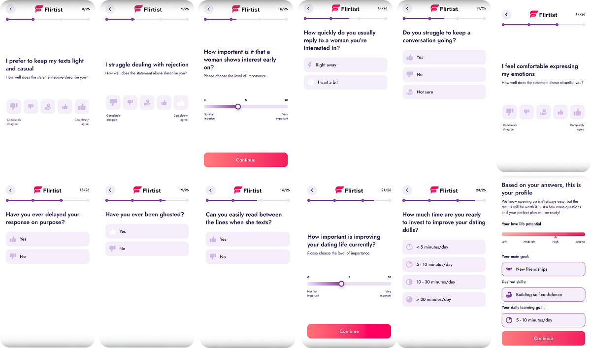 quiz onboarding in a web2app funnel