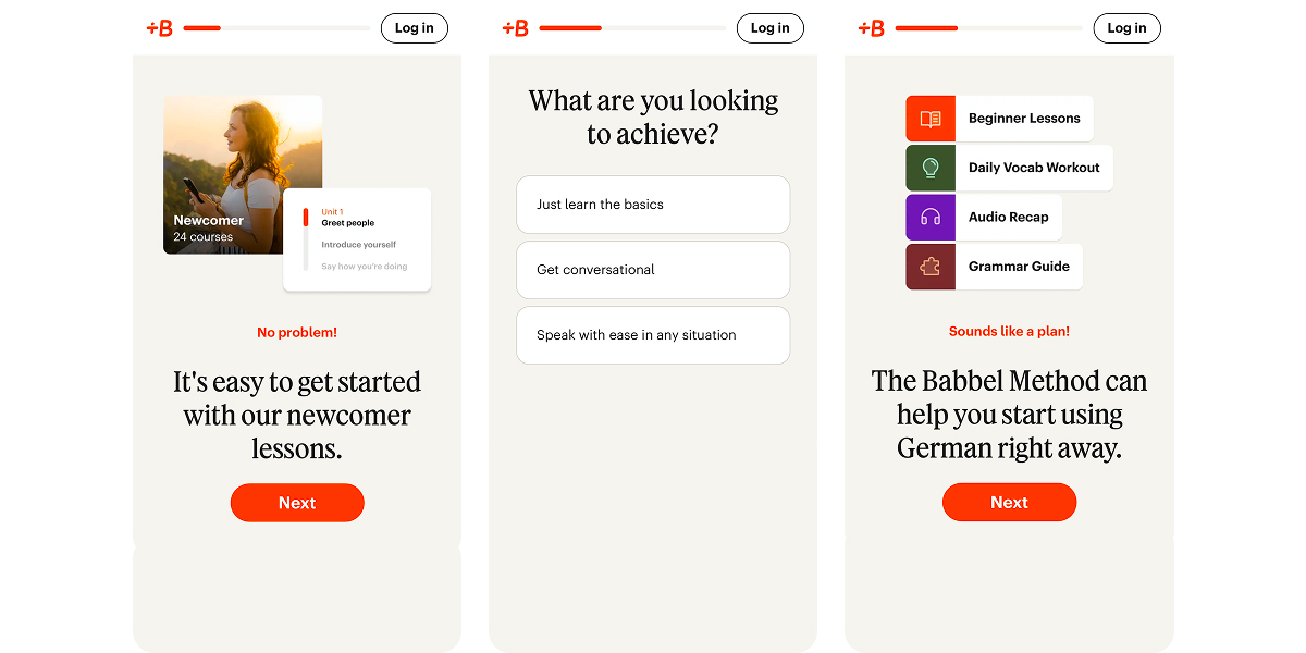 Babbel shows the starting point and learning structure upfront
