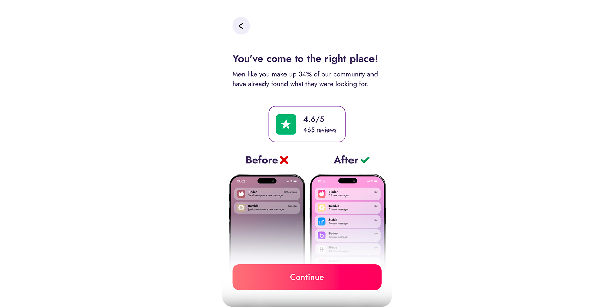 outcome preview in a web2app funnel