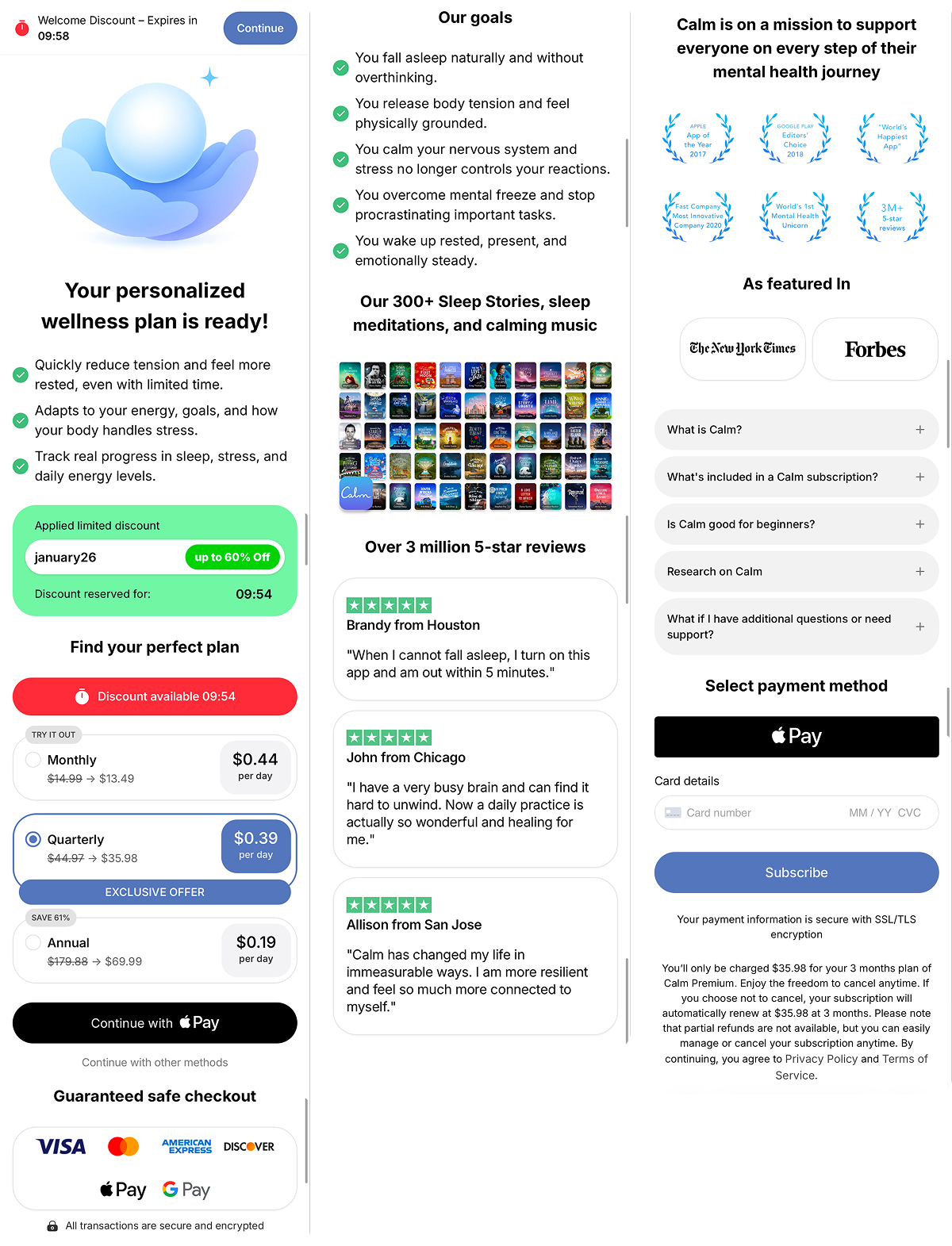 Calm web2app paywall and checkout