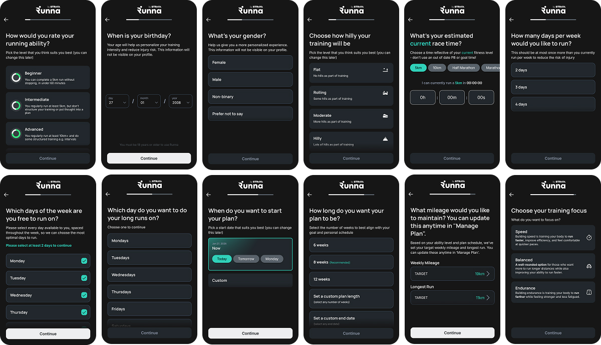 Runna quiz onboarding