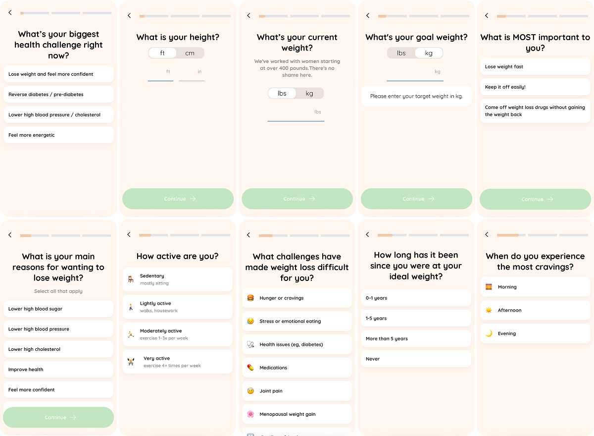 Homemade Method quiz onboarding