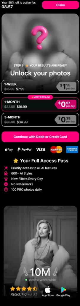 paywall example photo retouch app